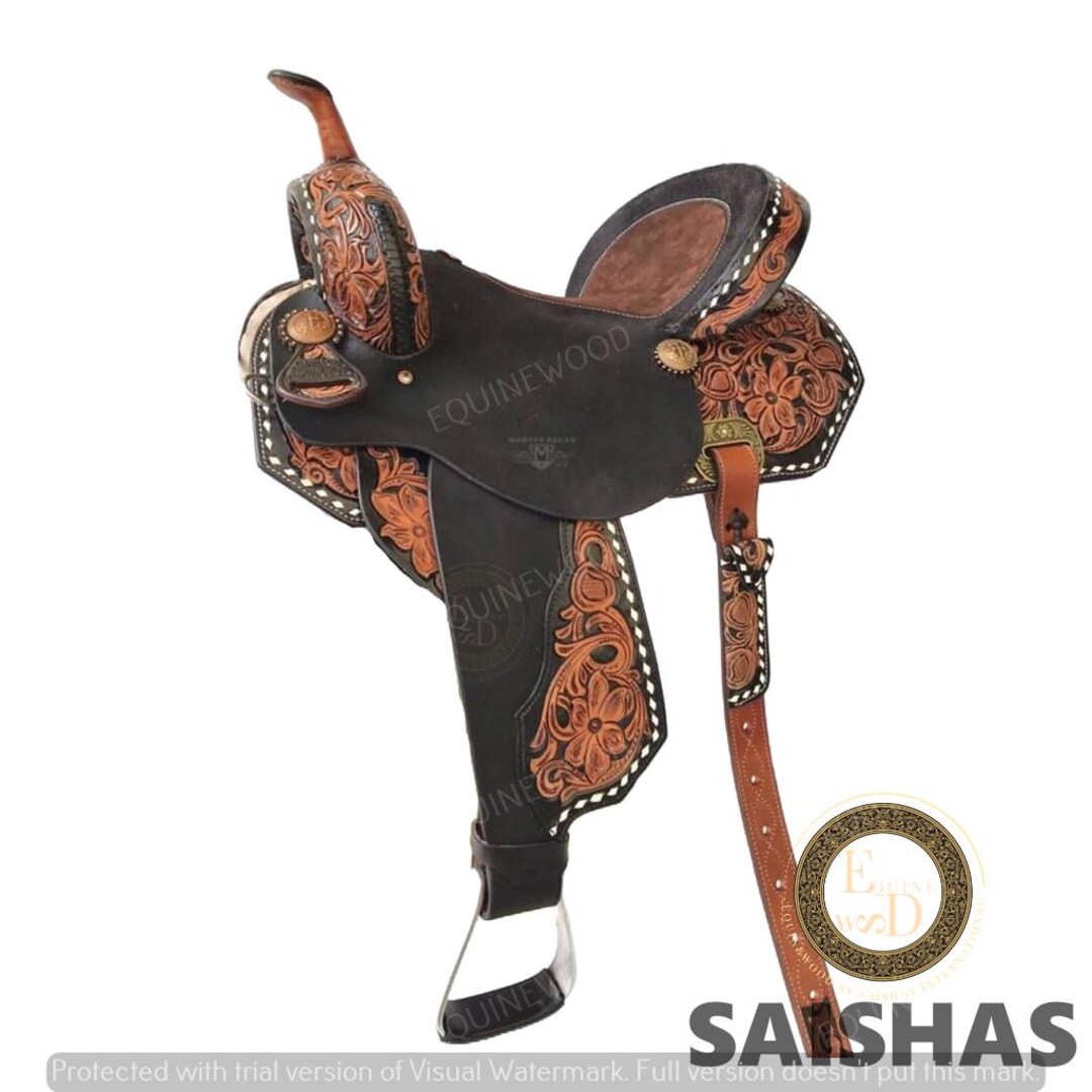 Ss Tack Premium Barrel Racing Artwork Western Leather Saddle Set | Hand Tooled ...