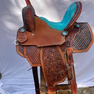 Western Leather Roping Saddle 10-18&quot; – Premium Cowhide, SS Fittings, Hand Tooled, Free Tack Set, Horse Riding & Ranch Work