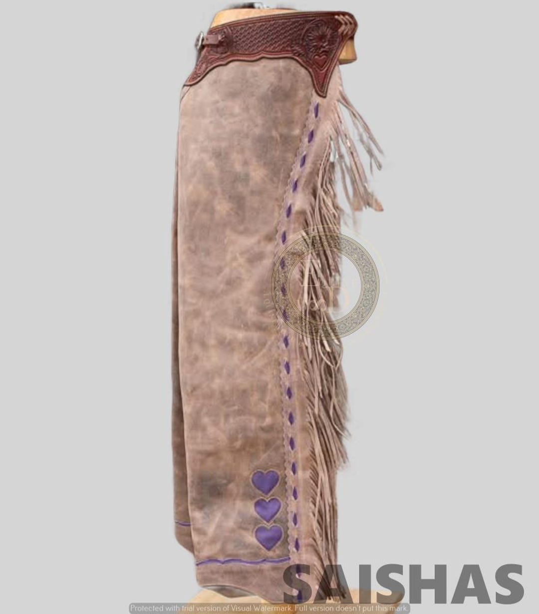 Grey Ranch Riding Chaps Unisex Suede Leather Western Chaps: Fringe Rodeo Ranch Riding Wear ...