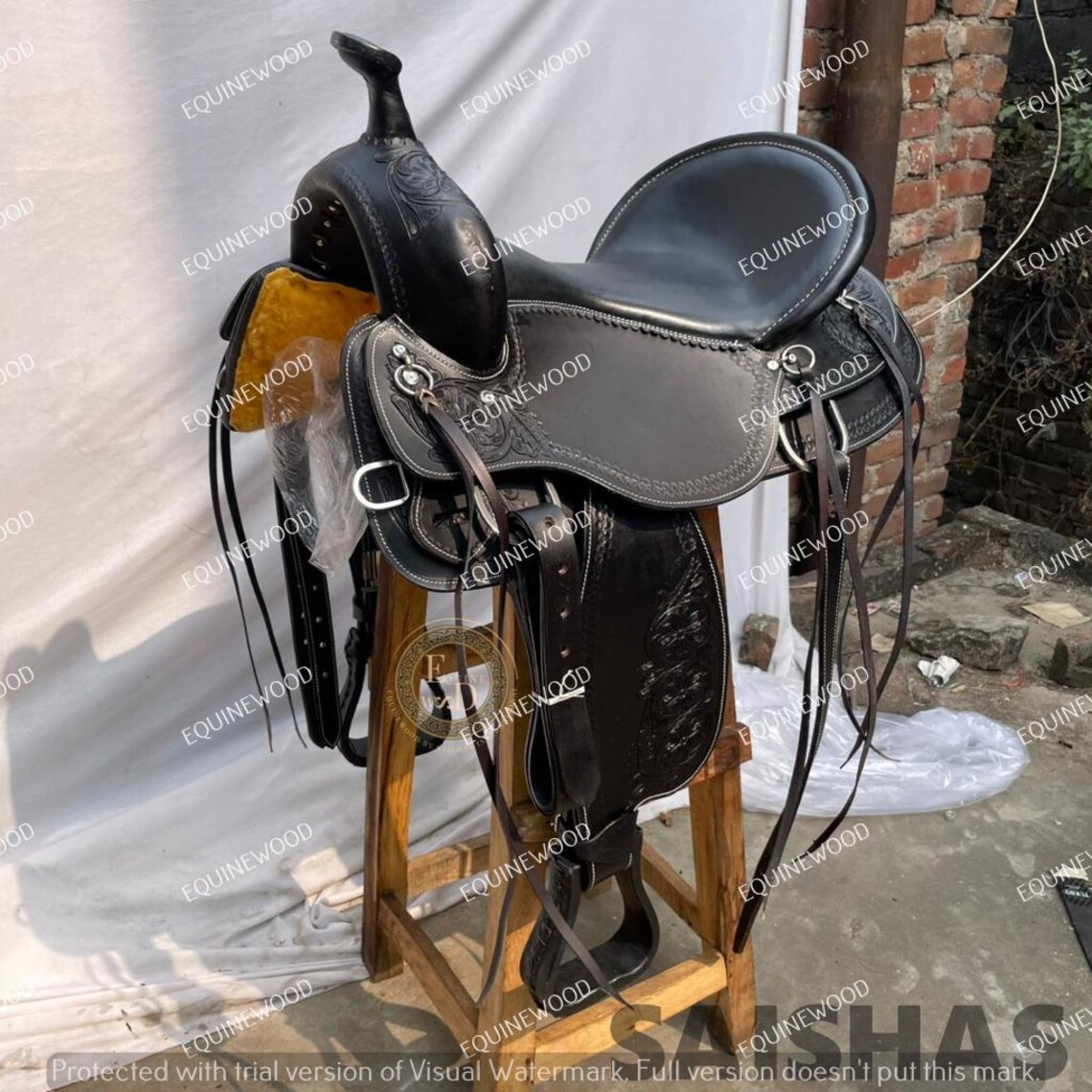 Ss Tack Western Leather Black Barrel Racing Saddle 10-18