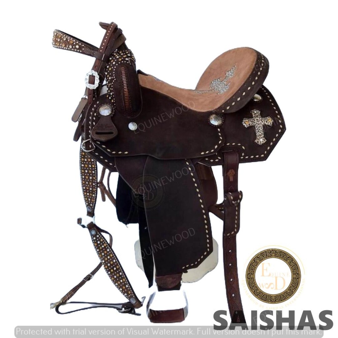 Ss Tack Premium Barrel Racing Artwork Western Leather Saddle Set | Hand Tooled ...