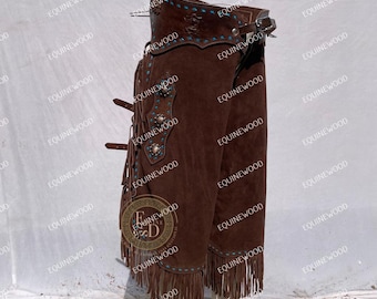 Western Chaps | Prawdziwa skóra, Regulowane dopasowanie, Rodeo, Ranch, Sprzęt do jazdy w terenie, Ochraniacze na nogi do jazdy konnej