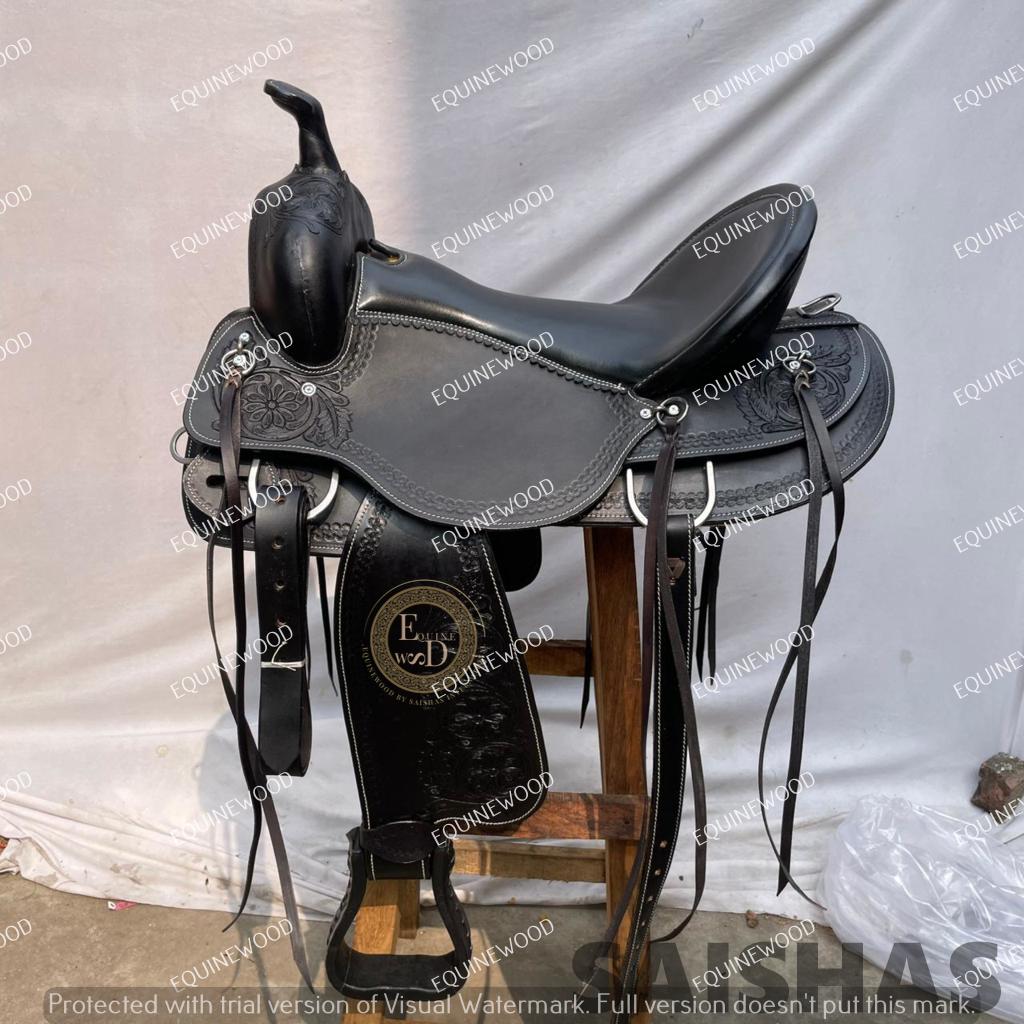 Ss Tack Western Leather Black Barrel Racing Saddle 10-18