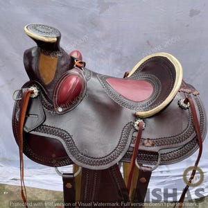Western Leather Roping Saddle 10-18&quot; – Premium Cowhide, SS Fittings, Hand Tooled, Free Tack Set, Horse Riding & Ranch Work