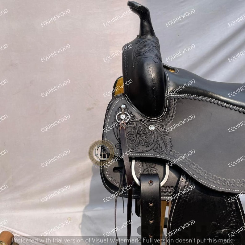 Ss Tack Western Leather Black Barrel Racing Saddle 10-18