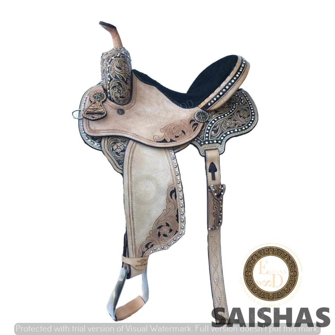 Ss Tack Premium Barrel Racing Artwork Western Leather Saddle Set | Hand Tooled ...
