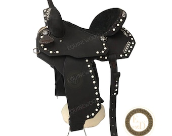 Hand Tooled Leather Barrel Racing Saddle Set | Western Horse Riding Tack