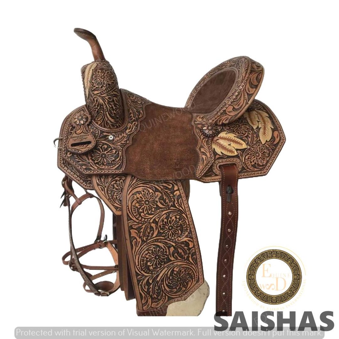 Ss Tack Premium Barrel Racing Artwork Western Leather Saddle Set | Hand Tooled ...