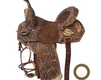 Hand Tooled Leather Western Saddle Set | Barrel Racing Horse Tack