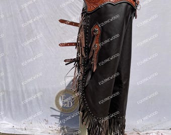 Western Chaps | Prawdziwa skóra, Regulowane dopasowanie, Rodeo, Ranch, Sprzęt do jazdy w terenie, Ochraniacze na nogi do jazdy konnej