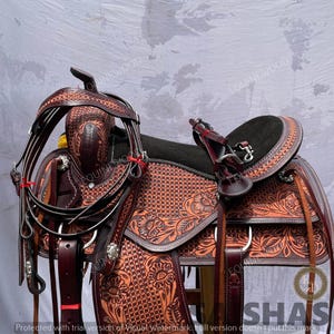 Western Leather Roping Saddle 10-18&quot; – Premium Cowhide, SS Fittings, Hand Tooled, Free Tack Set, Horse Riding & Ranch Work