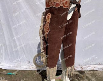 Western Chaps | Prawdziwa skóra, Regulowane dopasowanie, Rodeo, Ranch, Sprzęt do jazdy w terenie, Ochraniacze na nogi do jazdy konnej