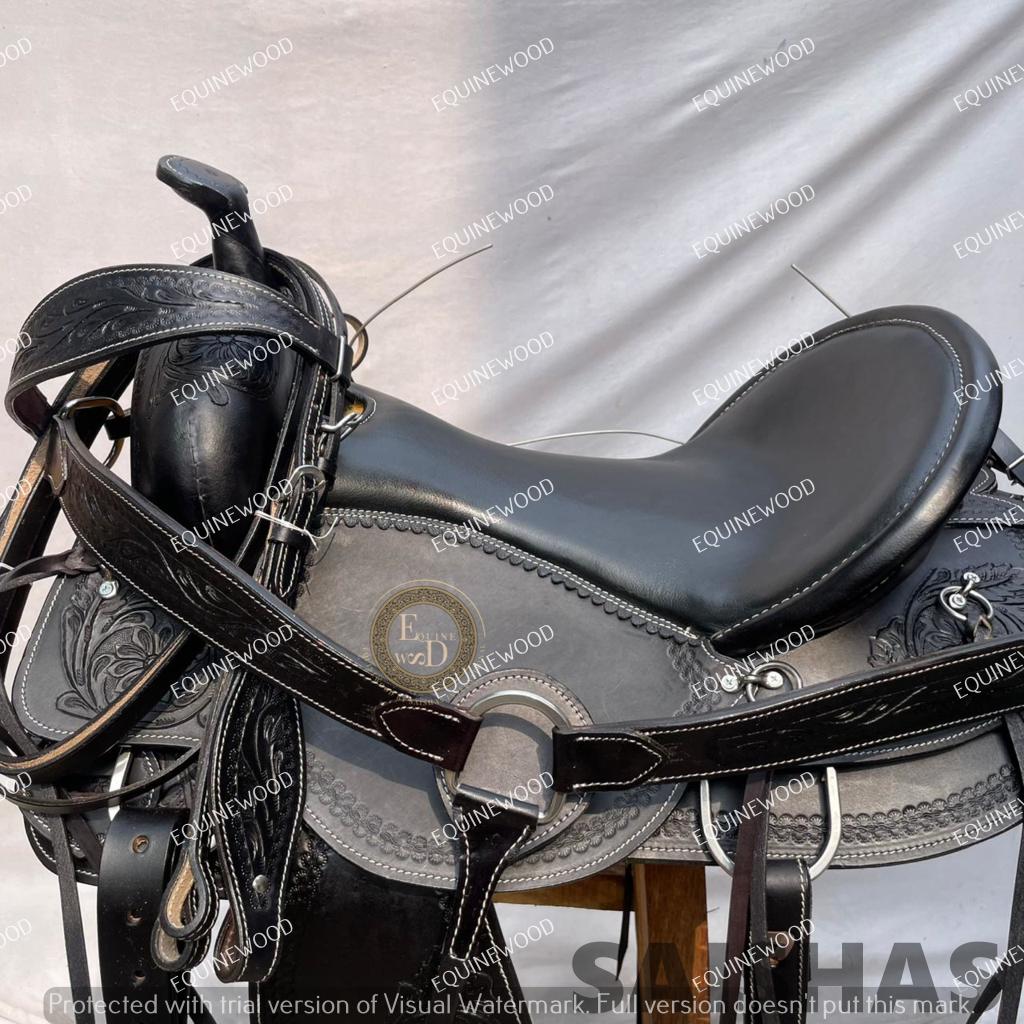 Ss Tack Western Leather Black Barrel Racing Saddle 10-18