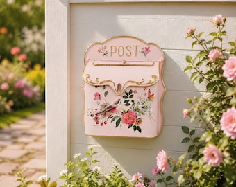 Vintage Wall Mount Mailbox, Decorative Metal Post Box, Lockable Farmhouse Mail-Holder and Wall Decor