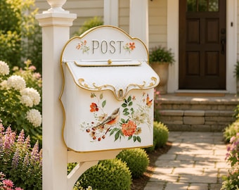 Vintage Wall Mount Mailbox, Decorative Metal Post Box, Lockable Farmhouse Mail-Holder and Wall Decor