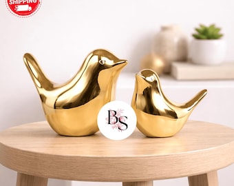 Handmade Golden Blessing Bird Figurine - Multi-Color Glossy Ceramic Decorative Ornament for Home and Office
