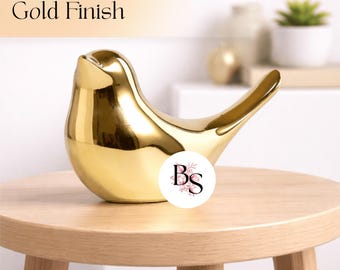 Handmade Golden Blessing Bird Figurine - Multi-Color Glossy Ceramic Decorative Ornament for Home and Office