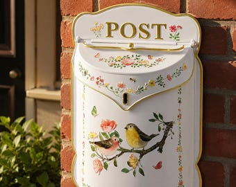 Vintage Wall Mailbox - Decorative Metal Post Box, Lockable Farmhouse Mail-Holder and Wall Decor