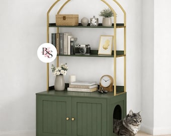 Cat Litter Box Enclosure & Storage Cabinet - Durable 2 Tier Home Furniture with Spacious Shelves