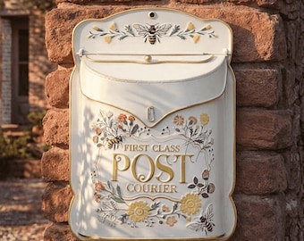 Vintage Wall Mailbox - Decorative Metal Post Box, Lockable Farmhouse Mail-Holder and Wall Decor