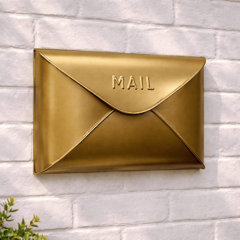 Modern Wall Mounted Mailbox, Large Capacity Metal Mailbox, Minimalist Rust-Resistant Outdoor Envelope Post Box Brass