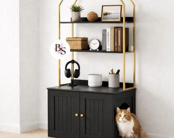 Cat Litter Box Enclosure & Storage Cabinet - Durable 2 Tier Home Furniture with Spacious Shelves