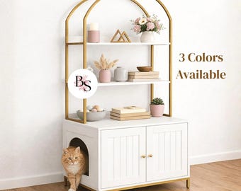 Cat Litter Box Enclosure & Storage Cabinet - Durable 2 Tier Home Furniture with Spacious Shelves