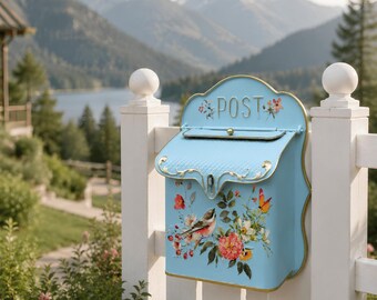 Vintage Wall Mount Mailbox, Decorative Metal Post Box, Lockable Farmhouse Mail-Holder and Wall Decor