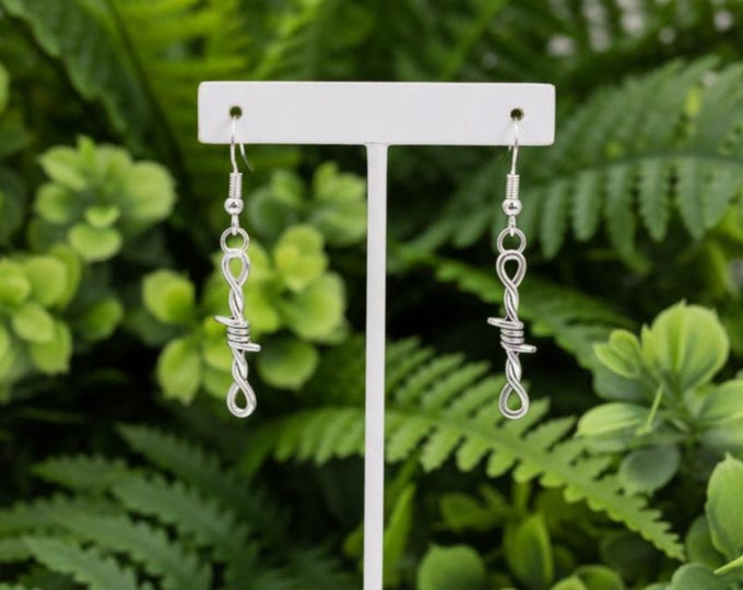 Barbed wire style gothic silver earrings