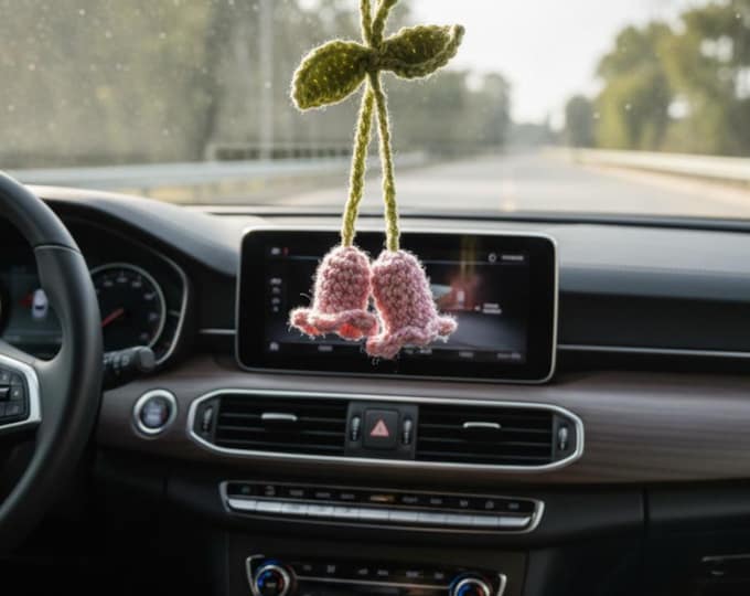 Handmade Crochet bell flower car hanger, bag keychain, headphonne charm