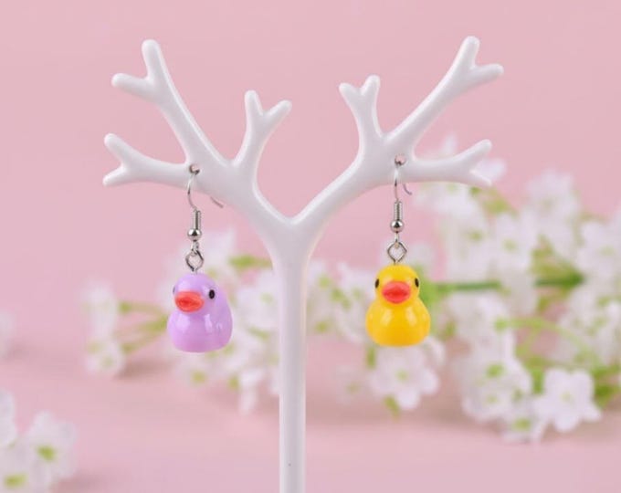 Cartoon Duck Charm Earrings - Quirky Silver Earrings