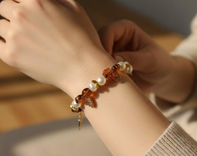 Gold pinecone autum bracelet