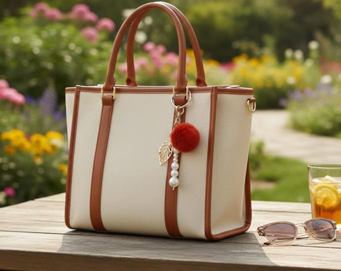 Faux pearl simple design pompom keychain