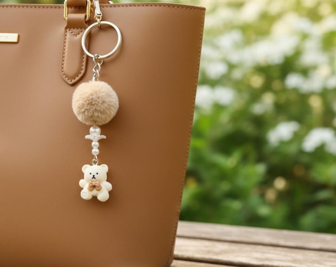 Bear charm pompom keychain