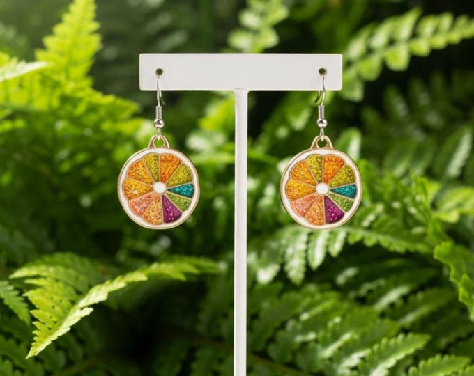 Multi coloured resin orange slice earrings