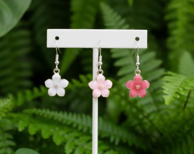 Sakura ennamel flower charm earrings
