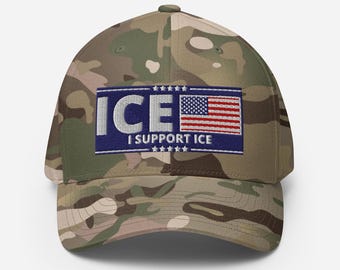 Gorra de sarga estructurada con la bandera estadounidense "Apoyo a ICE"