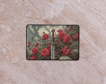Sword and Roses Desk Mat – Gothic Fantasy XXL Mouse Pad (Anti-Slip, Hemmed)