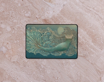 Alfombrilla de escritorio Mermaid XXL – Sirena Art Nouveau en verde azulado y dorado / Alfombrilla de ratón grande para juegos