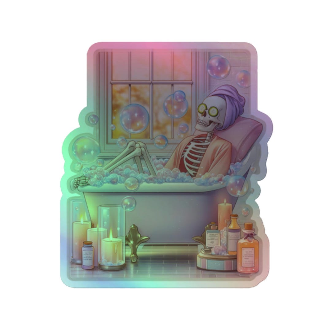 Skeleton Spa Holographic Skeleton Spa Day Sticker: Kawaii Goth Halloween Decal - Etsy