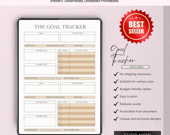 Goal Tracker Printable PDF | SMART Goal Planner, Habit & Progress Tracker | Productivity Digital Insert | Personal Growth Organizer