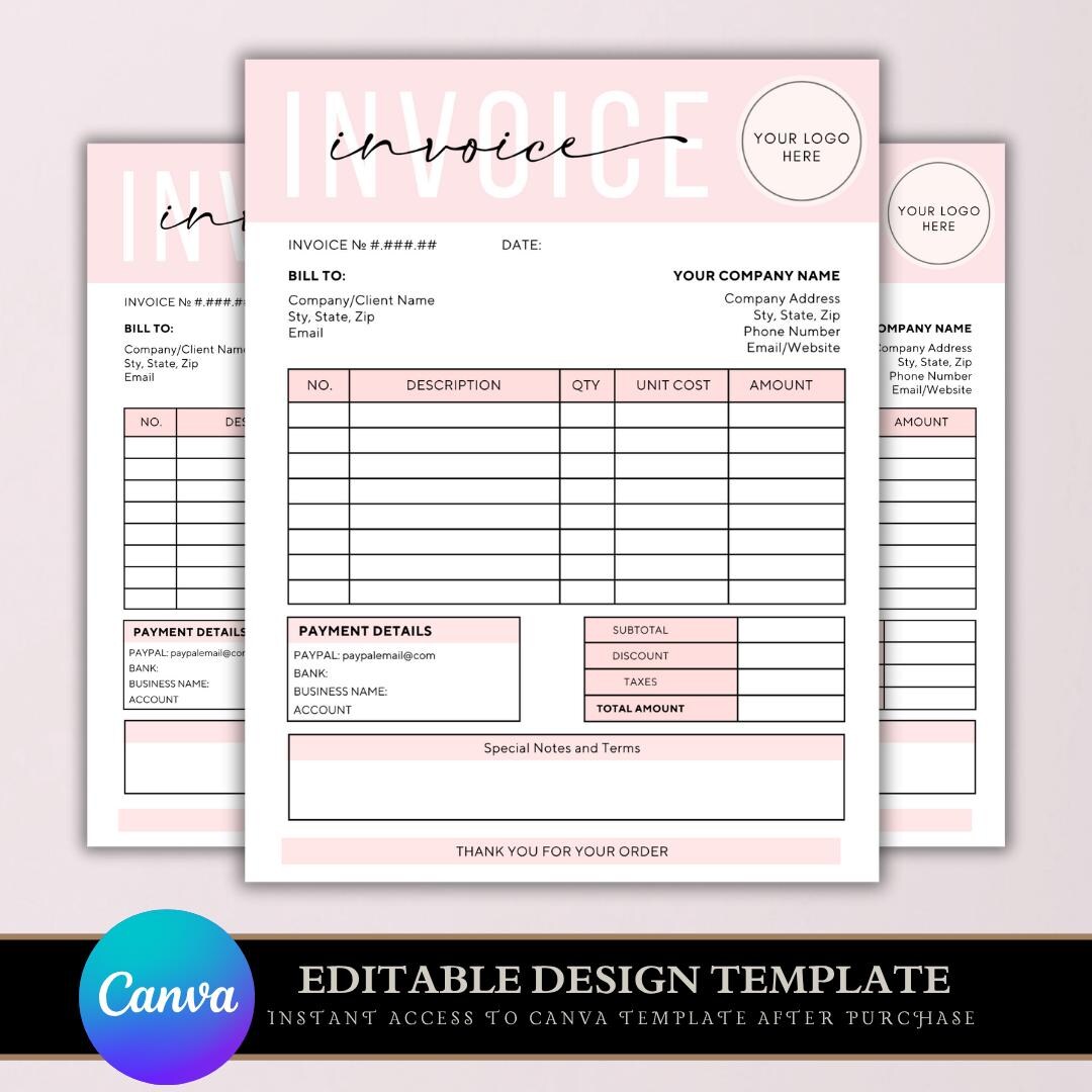 Small Business Invoice Template | Editable Canva Billing Form ...