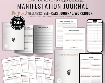 Manifestation Journal | Scripting Pages, Vision Board, Affirmations & Law of Attraction, Monthly Reflection | Printable PDF Workbook