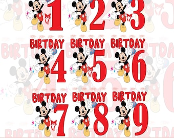 1st-9th Birthday PNG, Baby First Birthday Shirt Design, Mickey Graphic, Sublimation , Instant Download