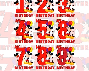 Mickey Mouse Birthday Numbers PNG: Iron On Graphic (Digital Download)