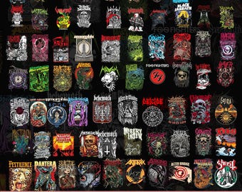 70 Heavy Metal Band T-Shirt Designs: Punk Grunge PNG Bundle (Digital Download)