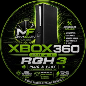 Xbox 360 Phat RGH 3 – 20GB HDD – Fully Refurbished – Plug & Play