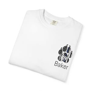 Custom Police K9 Pawprint Comfort Colors TShirt  Thin Blue Line Dog Handler Tee Personalized K9 Name Shirt