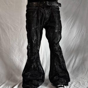 Custom Black Flared Jeans – Handmade Wide Leg Distressed Goth Grunge Y2K Streetwear Pants