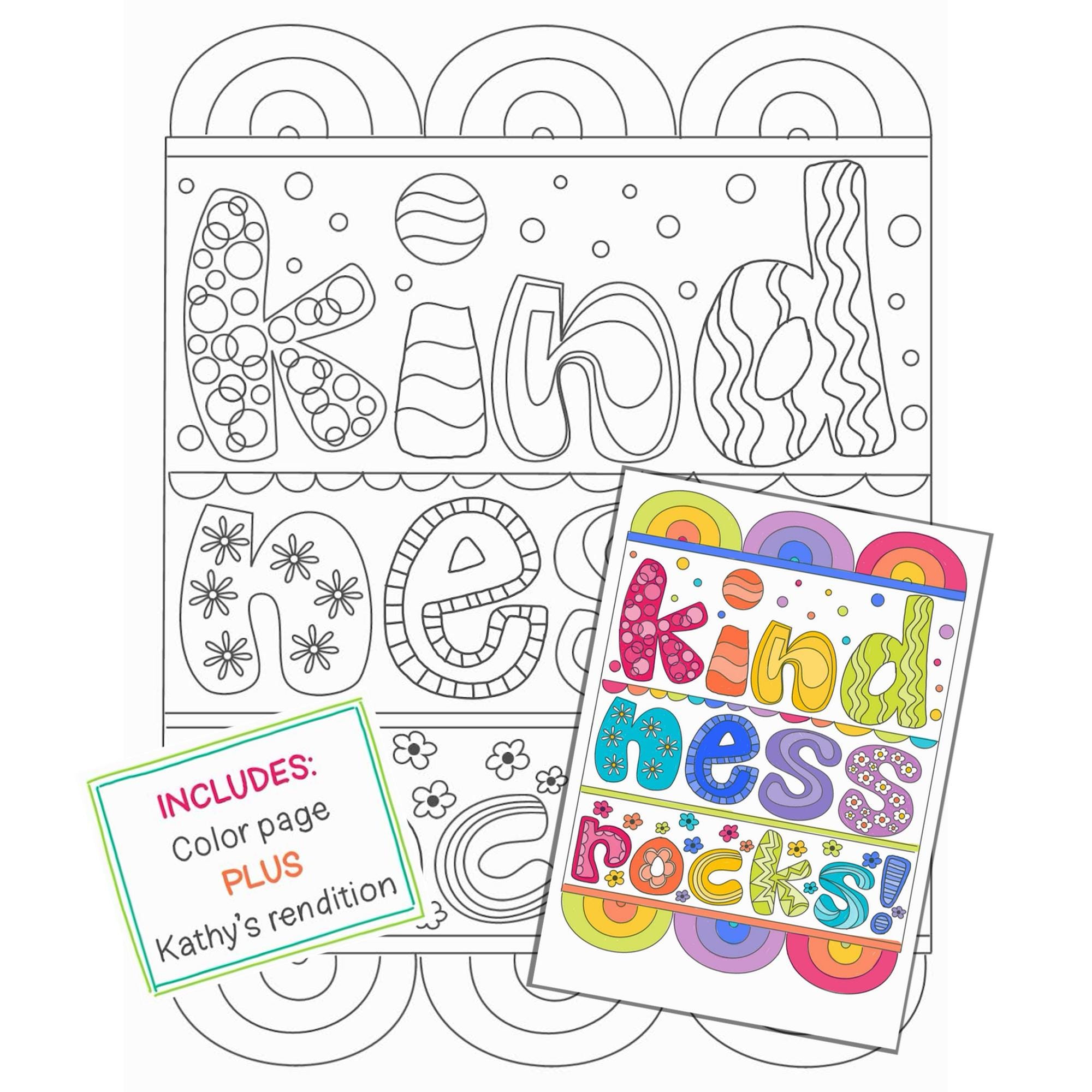 Hand Drawn Coloring Sheet & Art Print | Kindness | Digital Download ...